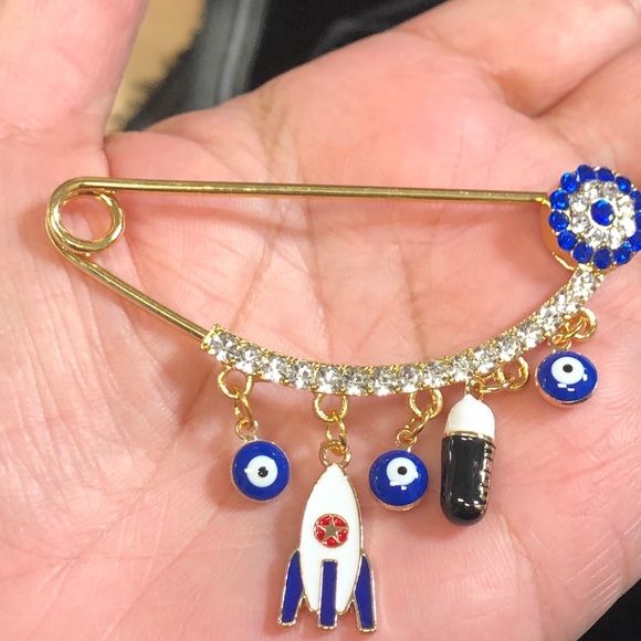 Evil Eye Gold Plated Handmade Safety pins for baby stroller.$25 each - Picture 12 of 12